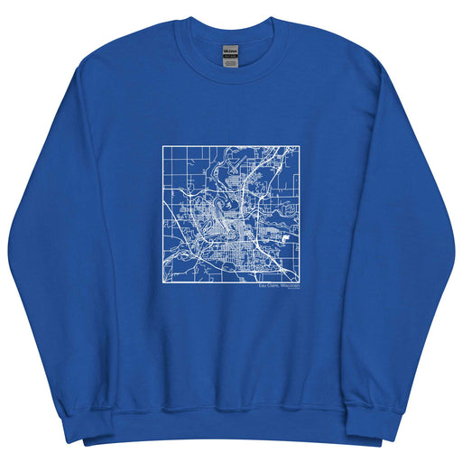 Eau Claire Wisconsin  Map Unisex Crewneck Sweater with City inscription in Royal Blue