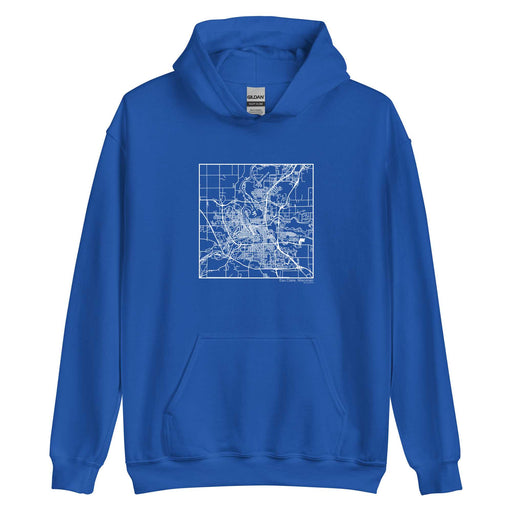 Eau Claire Wisconsin  Map Unisex Hoodie Sweater with City inscription in Royal Blue