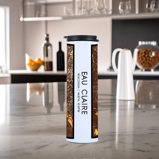 Eau Claire Wisconsin Custom City Map Inscription Coordinates on 17oz Stainless Steel Insulated Tumbler in Ember Map Style