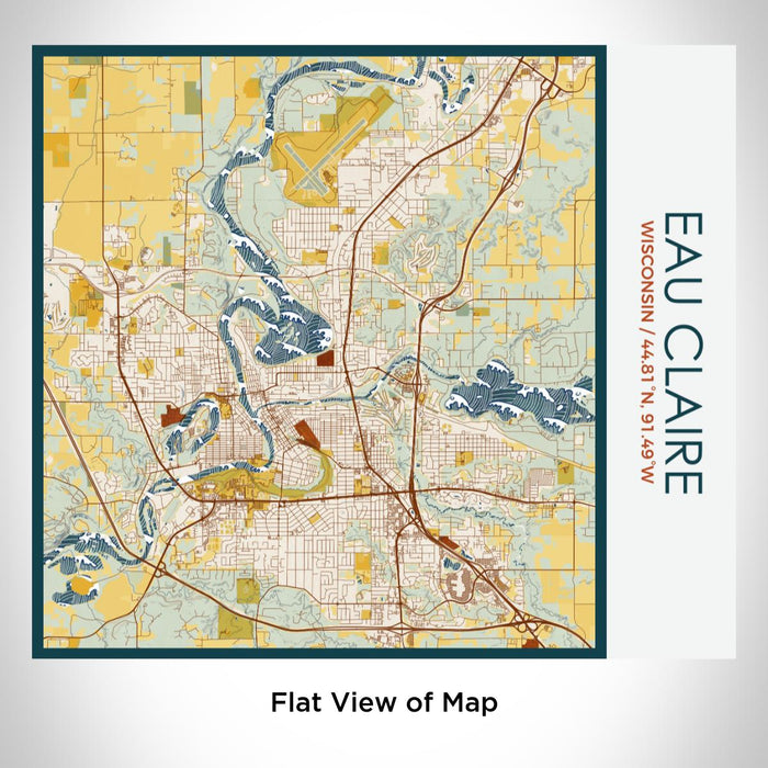 Rendered View of Eau Claire Wisconsin Map on 17oz Stainless Steel Insulated Tumbler in Woodblock Map Style