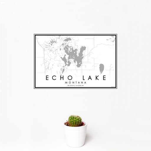 12x18 Echo Lake Montana Map Print Landscape Orientation in Classic Style With Small Cactus Plant in White Planter