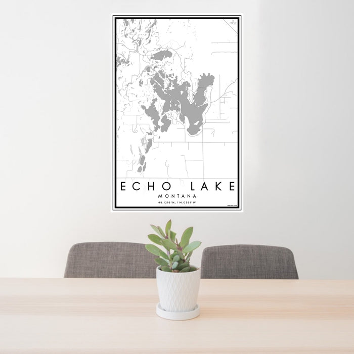 24x36 Echo Lake Montana Map Print Portrait Orientation in Classic Style Behind 2 Chairs Table and Potted Plant