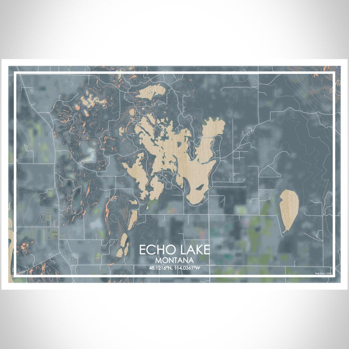 Echo Lake Montana Map Print Landscape Orientation in Afternoon Style With Shaded Background
