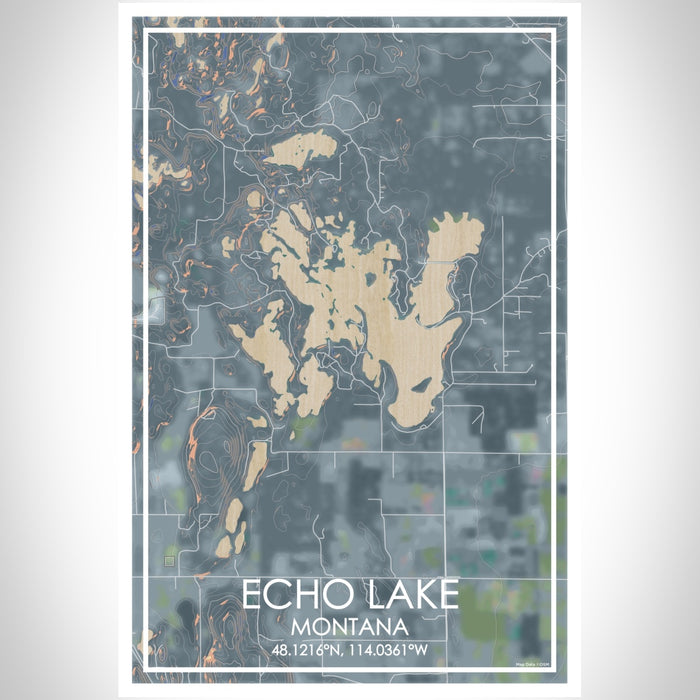 Echo Lake Montana Map Print Portrait Orientation in Afternoon Style With Shaded Background