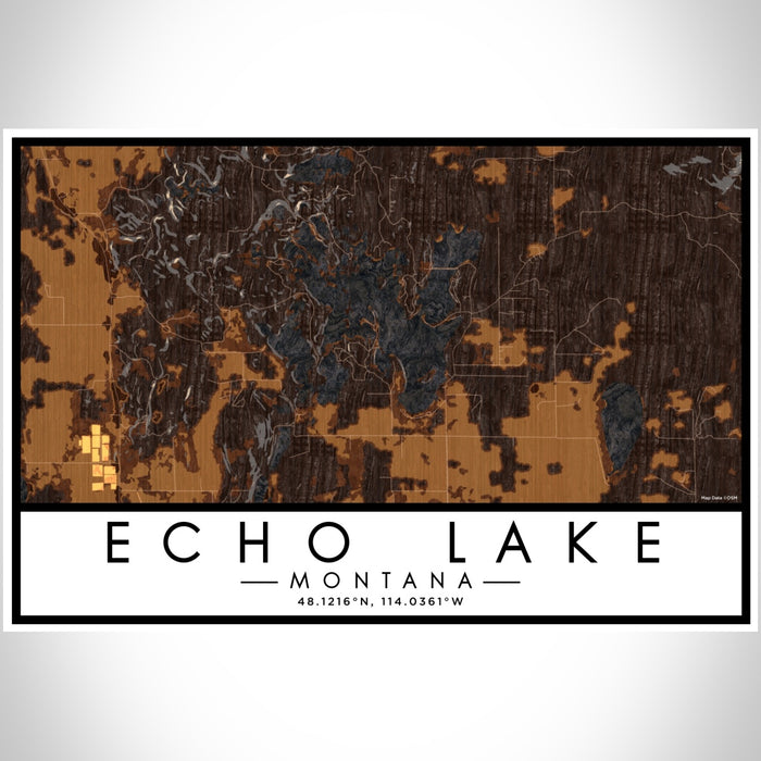 Echo Lake Montana Map Print Landscape Orientation in Ember Style With Shaded Background