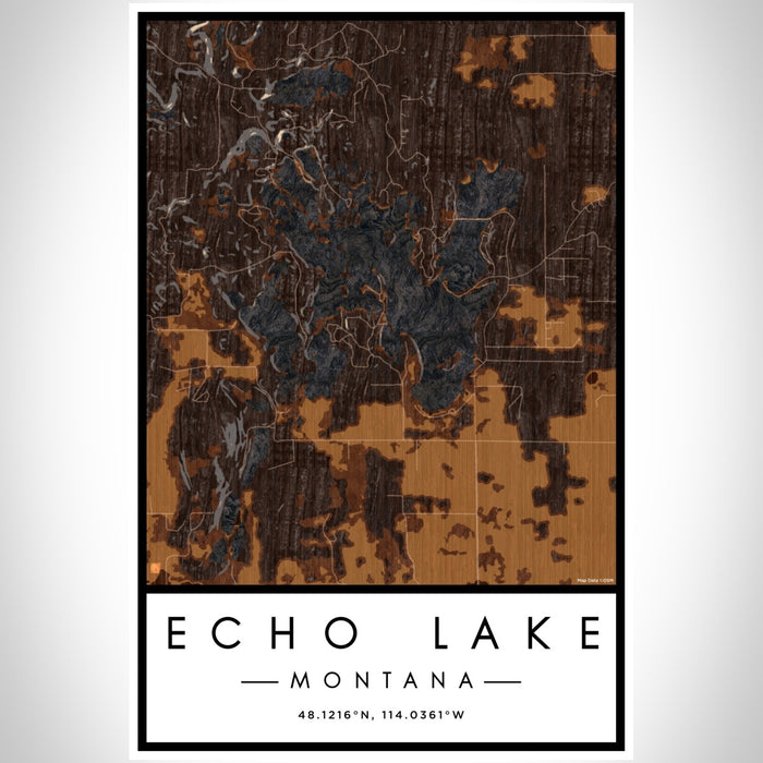 Echo Lake Montana Map Print Portrait Orientation in Ember Style With Shaded Background