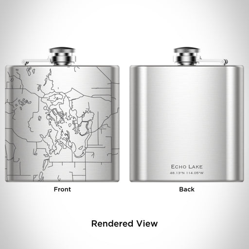 Rendered View of Echo Lake Montana Map Engraving on 6oz Stainless Steel Flask