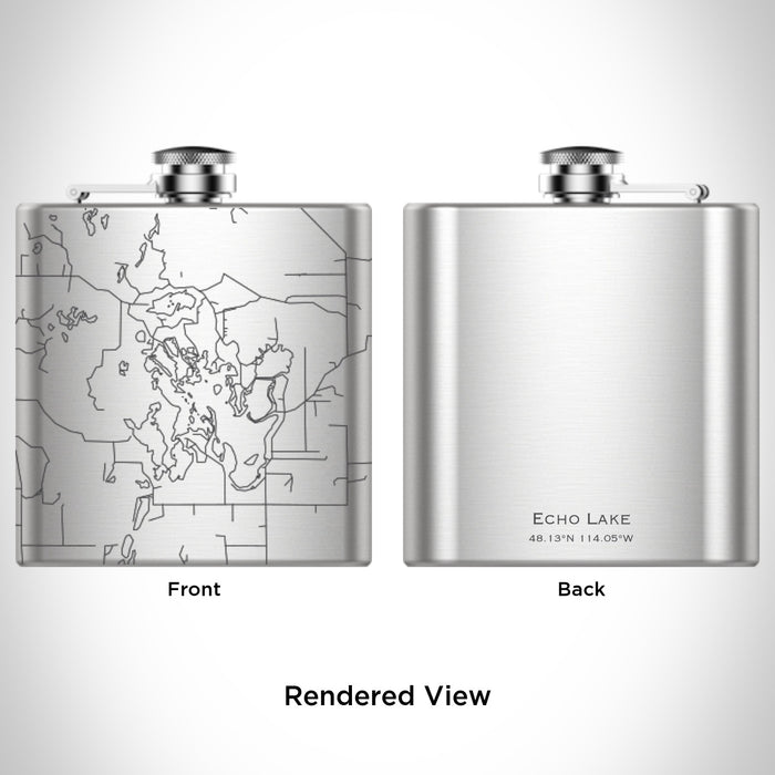 Rendered View of Echo Lake Montana Map Engraving on 6oz Stainless Steel Flask