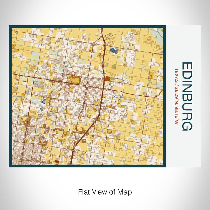 Rendered View of Edinburg Texas Map on 20oz Stainless Steel Insulated Bottle with Bamboo Top with printed woodblock style map