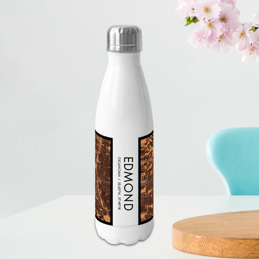 Edmond Oklahoma Custom City Map Inscription Coordinates on 17oz Stainless Steel Insulated Bottle with printed ember style map