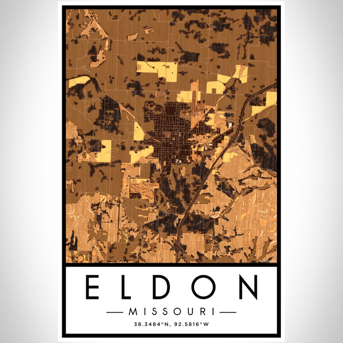 Eldon Missouri Map Print Portrait Orientation in Ember Style With Shaded Background