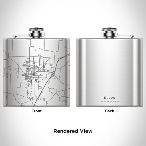 Rendered View of Eldon Missouri Map Engraving on 6oz Stainless Steel Flask
