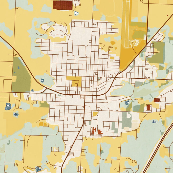 Eldon Missouri Map Print in Woodblock Style Zoomed In Close Up Showing Details