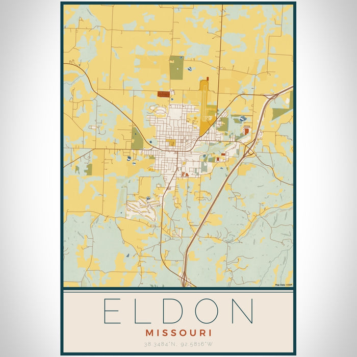 Eldon Missouri Map Print Portrait Orientation in Woodblock Style With Shaded Background