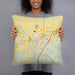 Person holding 18x18 Custom Eldon Missouri Map Throw Pillow in Woodblock