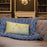 Custom Eldon Missouri Map Throw Pillow in Woodblock on Blue Colored Chair