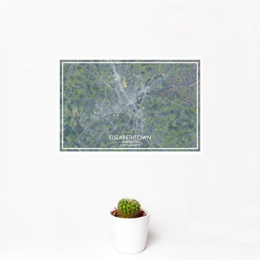 12x18 Elizabethtown Kentucky Map Print Landscape Orientation in Afternoon Style With Small Cactus Plant in White Planter