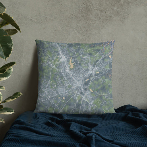 Custom Elizabethtown Kentucky Map Throw Pillow in Afternoon on Bedding Against Wall
