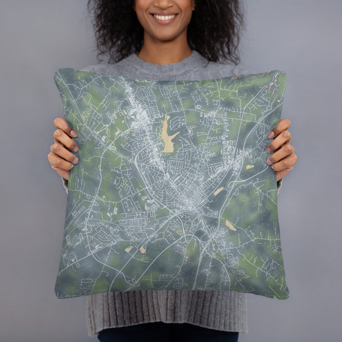Person holding 18x18 Custom Elizabethtown Kentucky Map Throw Pillow in Afternoon