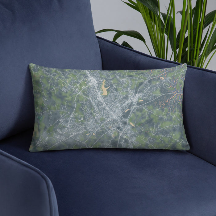 Custom Elizabethtown Kentucky Map Throw Pillow in Afternoon on Blue Colored Chair