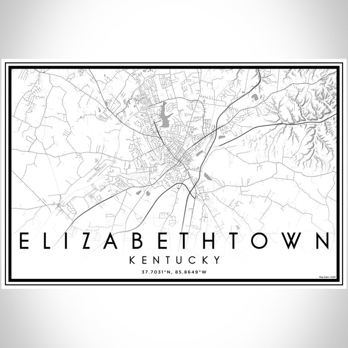Elizabethtown Kentucky Map Print Landscape Orientation in Classic Style With Shaded Background