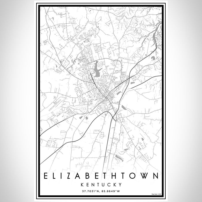 Elizabethtown Kentucky Map Print Portrait Orientation in Classic Style With Shaded Background