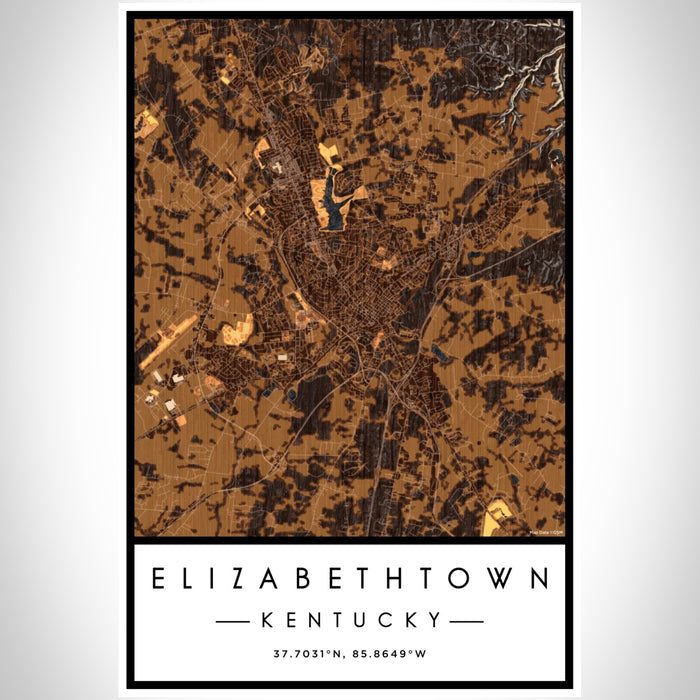 Elizabethtown Kentucky Map Print Portrait Orientation in Ember Style With Shaded Background