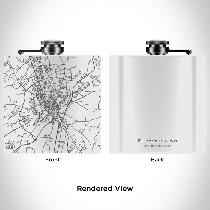 Rendered View of Elizabethtown Kentucky Map Engraving on 6oz Stainless Steel Flask in White