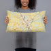 Person holding 20x12 Custom Elizabethtown Kentucky Map Throw Pillow in Woodblock