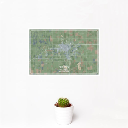 12x18 Elk City Oklahoma Map Print Landscape Orientation in Afternoon Style With Small Cactus Plant in White Planter