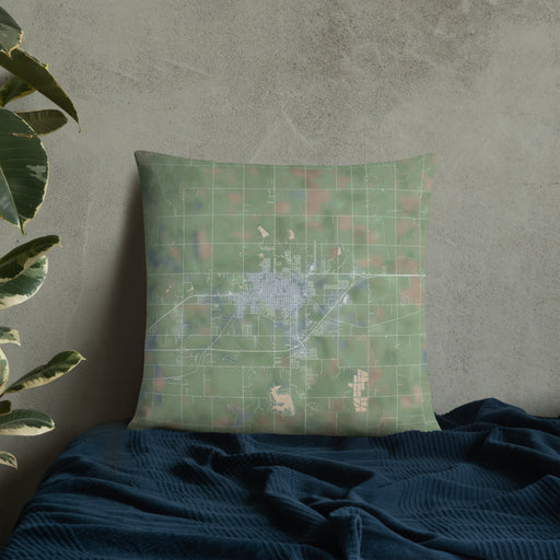 Custom Elk City Oklahoma Map Throw Pillow in Afternoon on Bedding Against Wall
