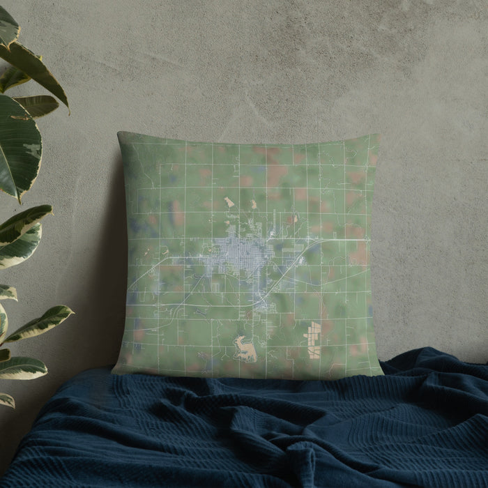 Custom Elk City Oklahoma Map Throw Pillow in Afternoon on Bedding Against Wall