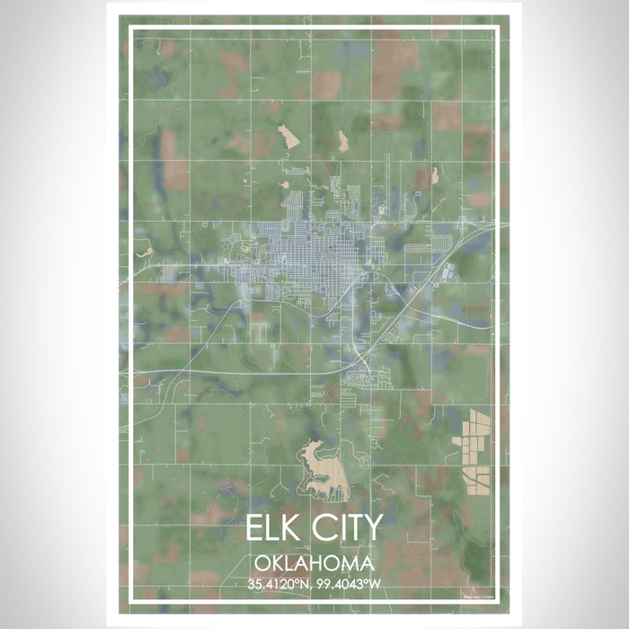 Elk City Oklahoma Map Print Portrait Orientation in Afternoon Style With Shaded Background