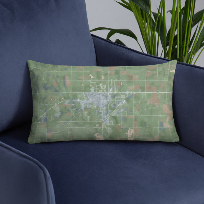 Custom Elk City Oklahoma Map Throw Pillow in Afternoon on Blue Colored Chair