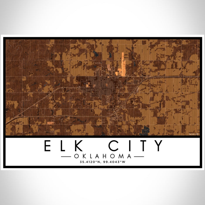 Elk City Oklahoma Map Print Landscape Orientation in Ember Style With Shaded Background