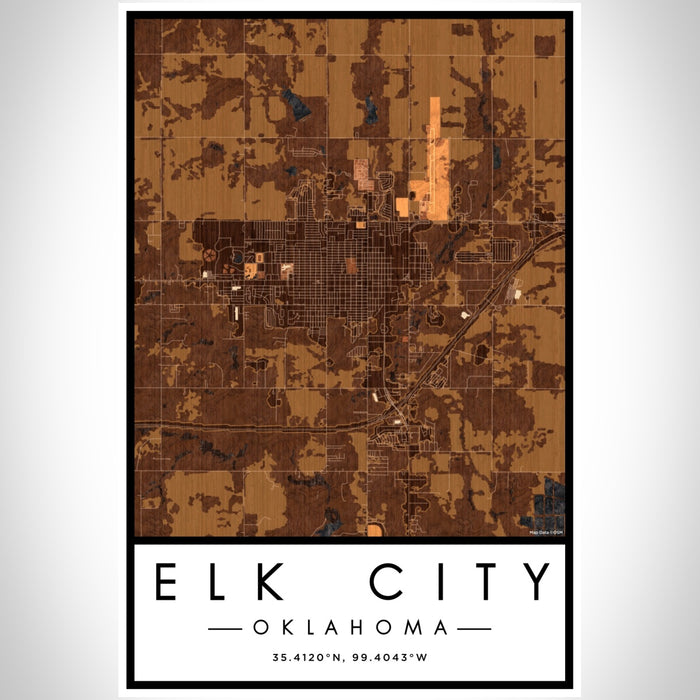 Elk City Oklahoma Map Print Portrait Orientation in Ember Style With Shaded Background