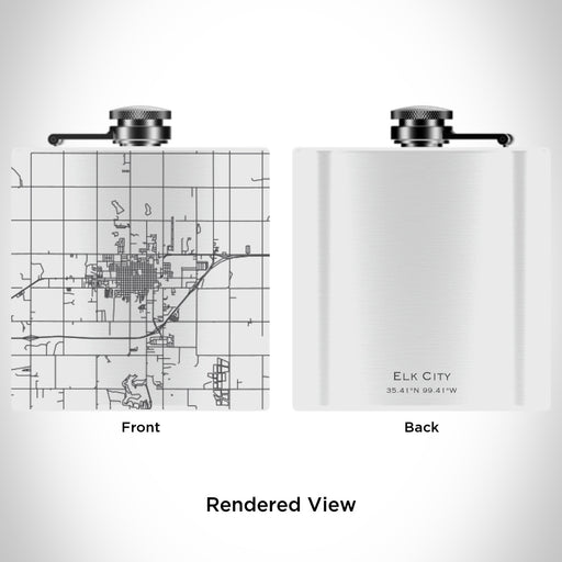 Rendered View of Elk City Oklahoma Map Engraving on 6oz Stainless Steel Flask in White
