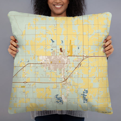 Person holding 22x22 Custom Elk City Oklahoma Map Throw Pillow in Woodblock