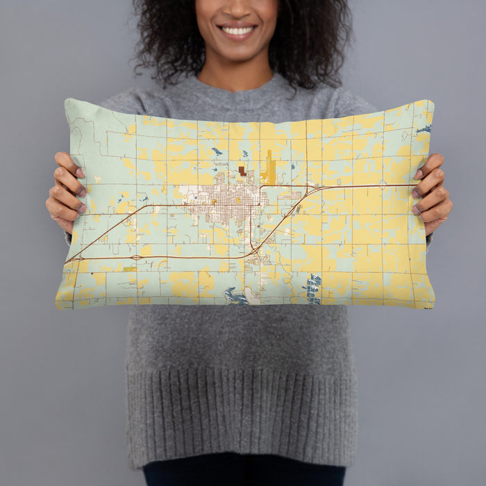 Person holding 20x12 Custom Elk City Oklahoma Map Throw Pillow in Woodblock