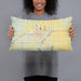 Person holding 20x12 Custom Elk City Oklahoma Map Throw Pillow in Woodblock