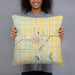 Person holding 18x18 Custom Elk City Oklahoma Map Throw Pillow in Woodblock