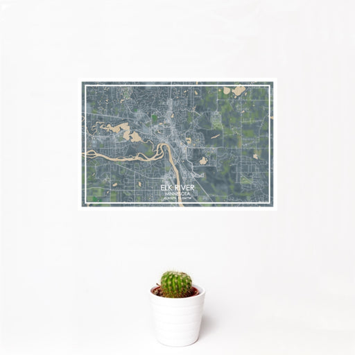 12x18 Elk River Minnesota Map Print Landscape Orientation in Afternoon Style With Small Cactus Plant in White Planter
