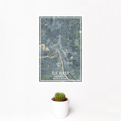 12x18 Elk River Minnesota Map Print Portrait Orientation in Afternoon Style With Small Cactus Plant in White Planter