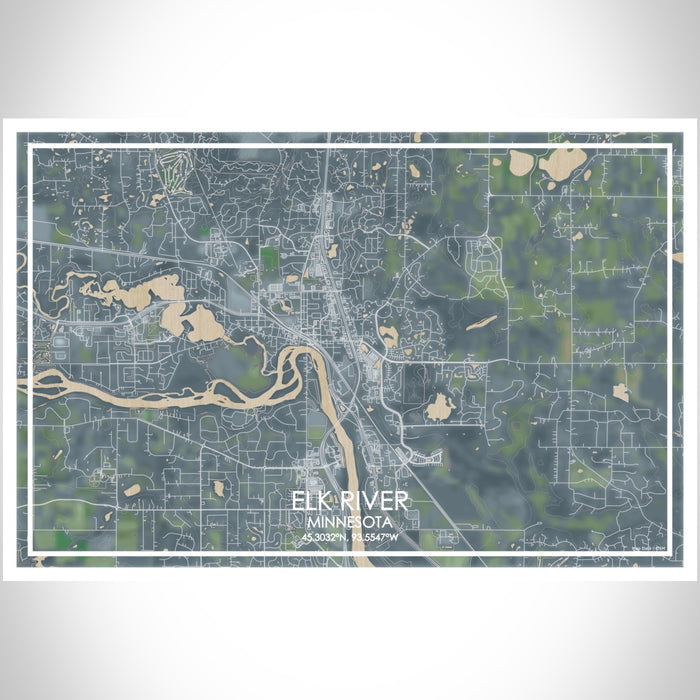 Elk River Minnesota Map Print Landscape Orientation in Afternoon Style With Shaded Background