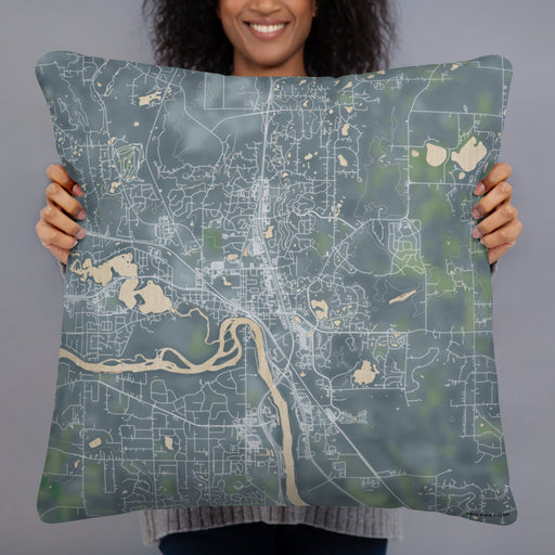 Person holding 22x22 Custom Elk River Minnesota Map Throw Pillow in Afternoon