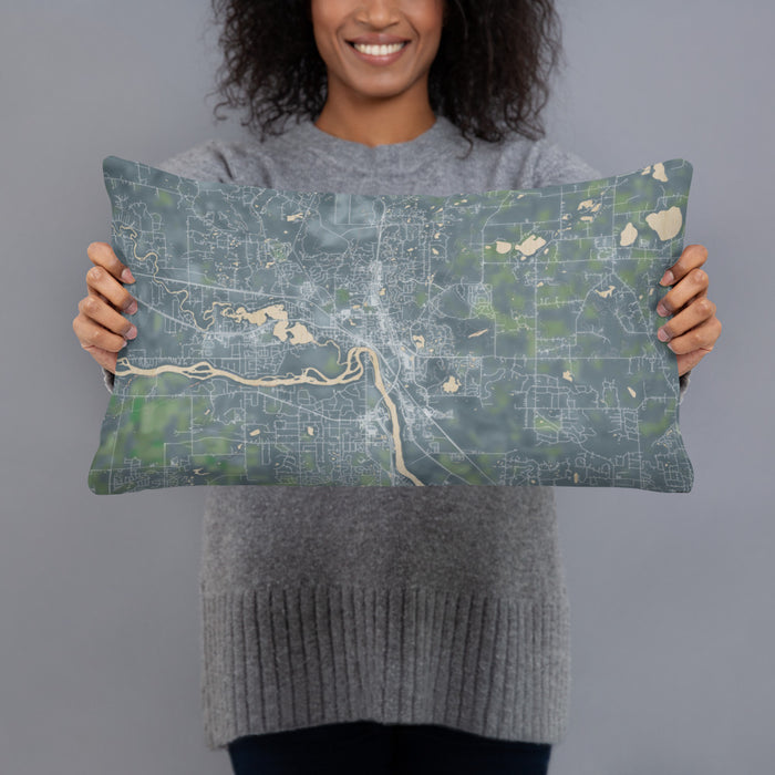 Person holding 20x12 Custom Elk River Minnesota Map Throw Pillow in Afternoon