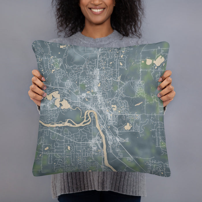 Person holding 18x18 Custom Elk River Minnesota Map Throw Pillow in Afternoon