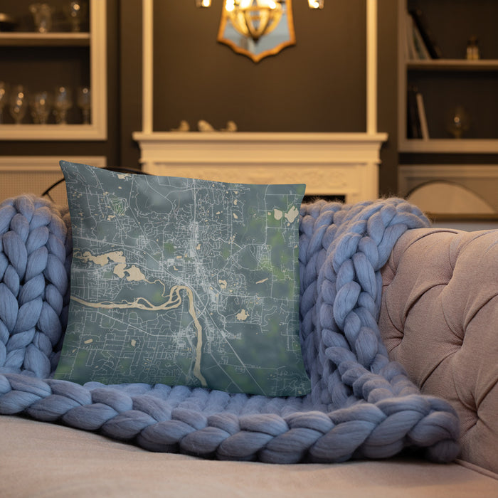 Custom Elk River Minnesota Map Throw Pillow in Afternoon on Cream Colored Couch