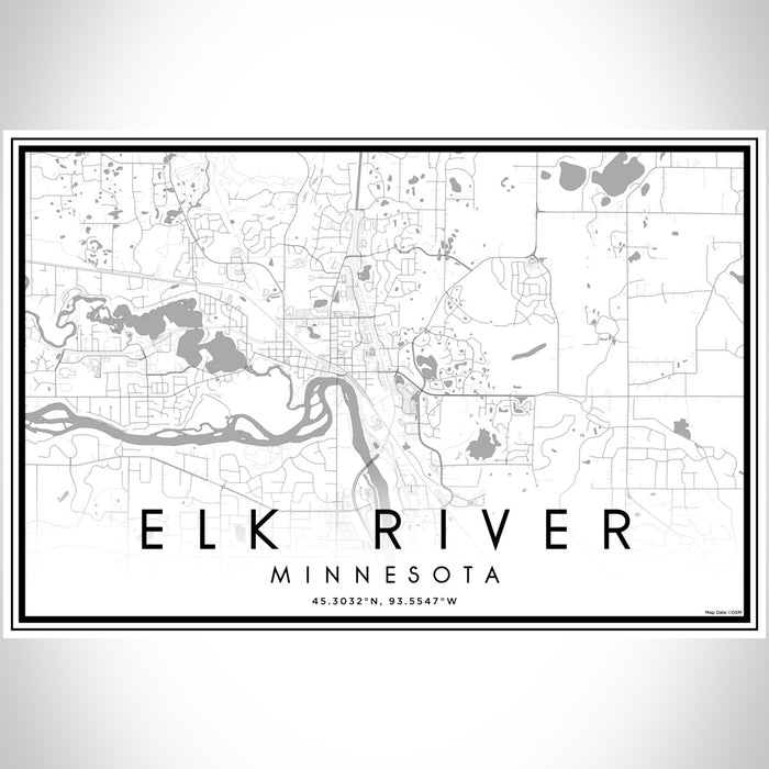 Elk River Minnesota Map Print Landscape Orientation in Classic Style With Shaded Background