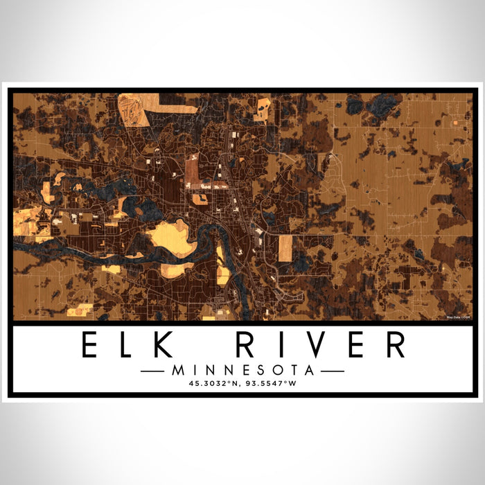 Elk River Minnesota Map Print Landscape Orientation in Ember Style With Shaded Background